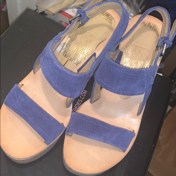 Blue Suede Platform Wedges - Picture 2 of 5